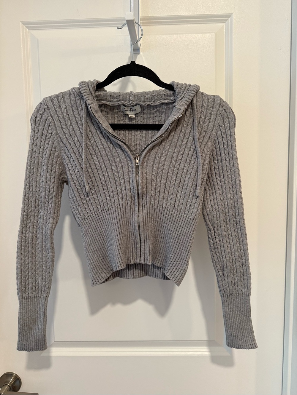 Gray Cable-Knit Zip Hoodie Sweater - Women's Size Large